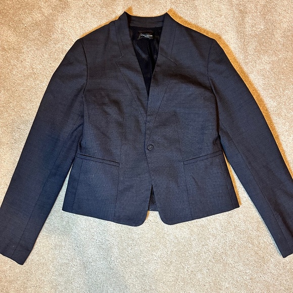 Ann Taylor cropped lined navy blue blazer 0P - Picture 1 of 7